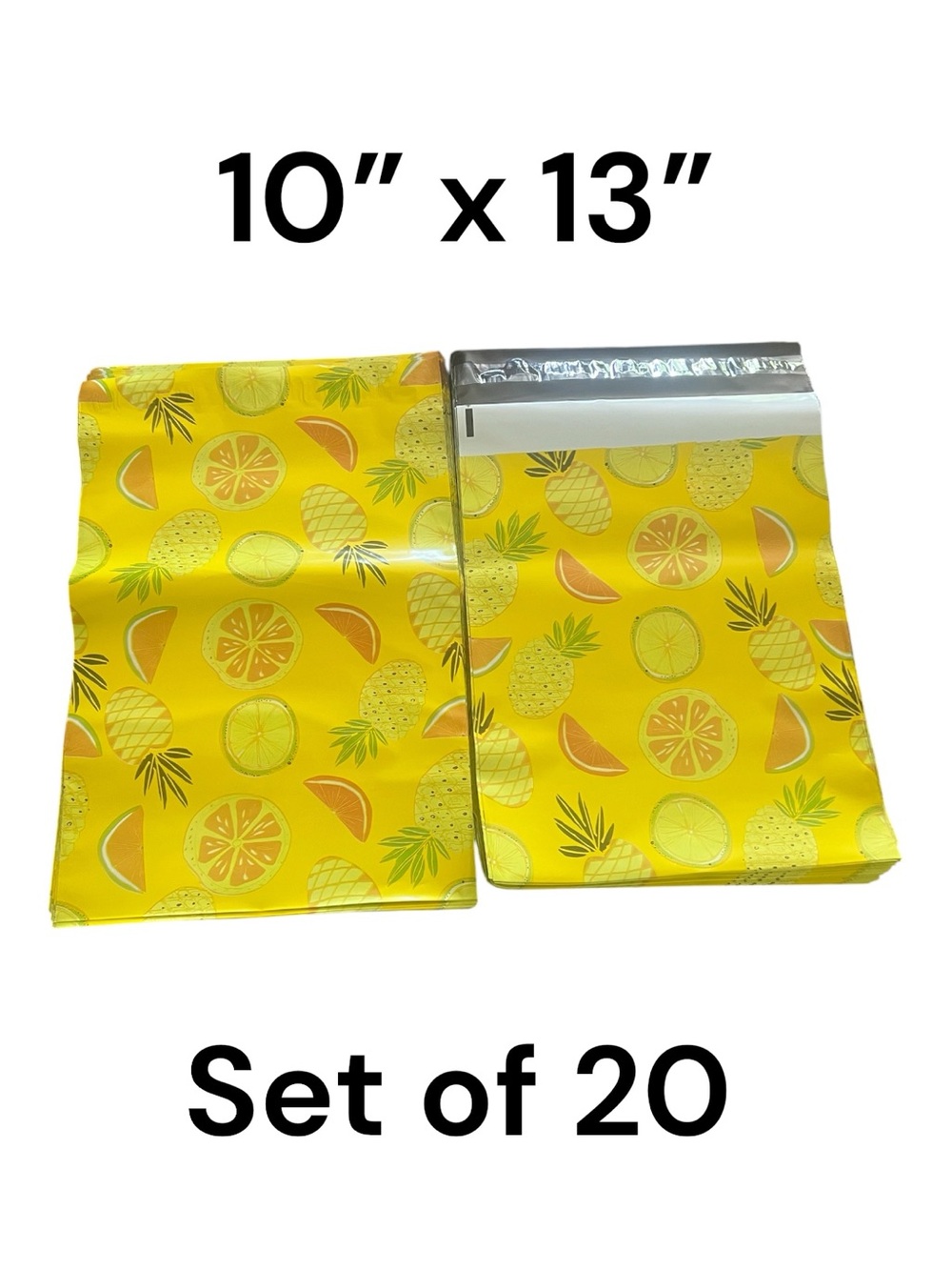 Poly Mailers, 10x13, Set of 20 - Yellow Citrus Fruits Pineapple Orange